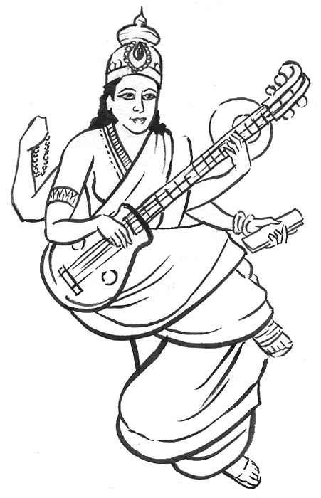saraswati mata black and white
