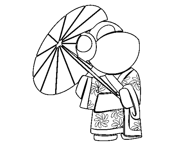 Coloring page Geisha with lady's umbrella to color online ...