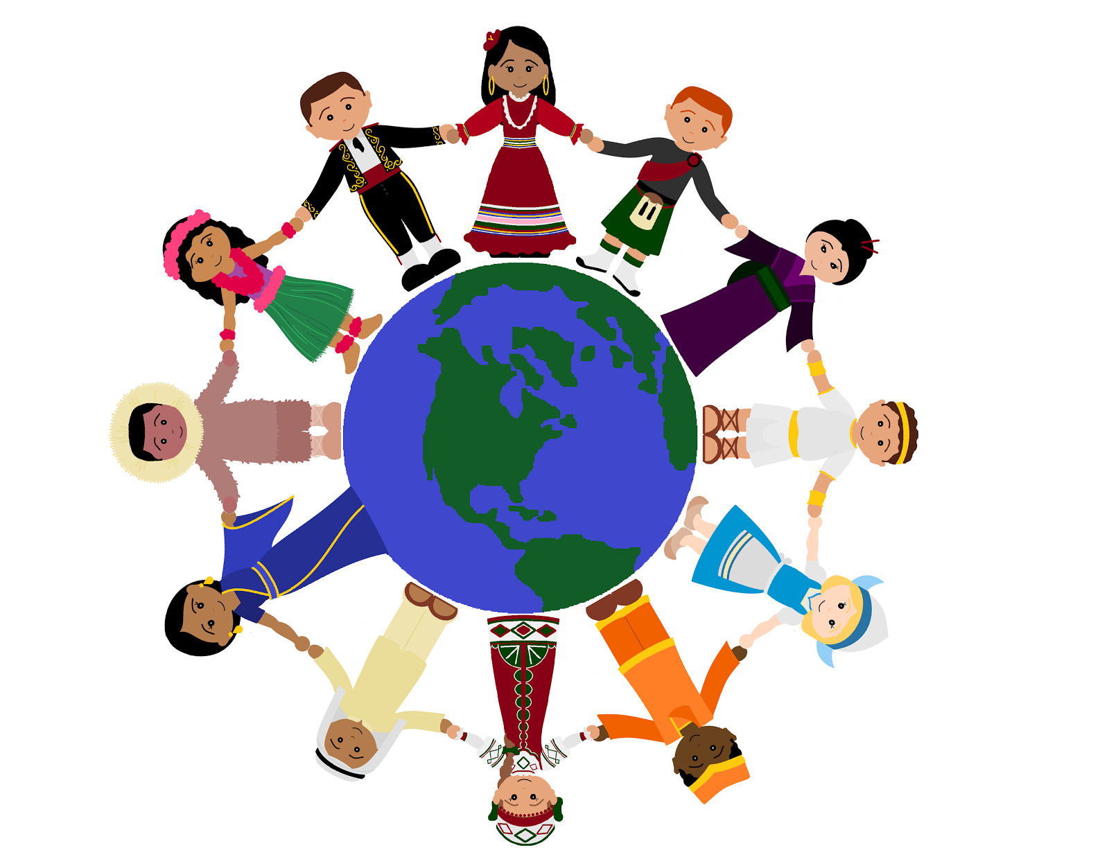 Hand in hand people around globe clipart