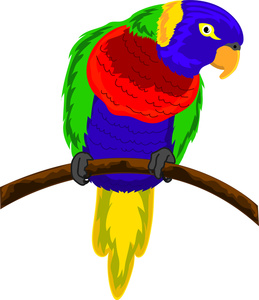 Parakeet Clipart Image - Colorful Parakeet or Parrot on a Tree Branch