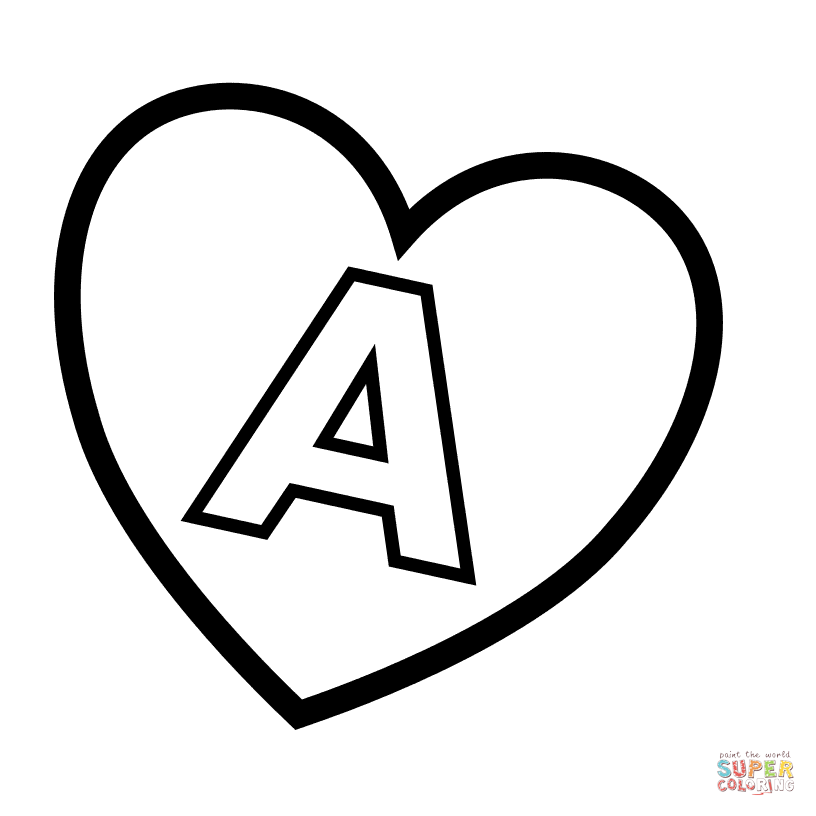 Letter E in Heart coloring page | Free Printable Coloring Pages