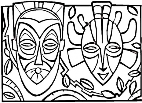 African Mask Coloring Pages Page 1