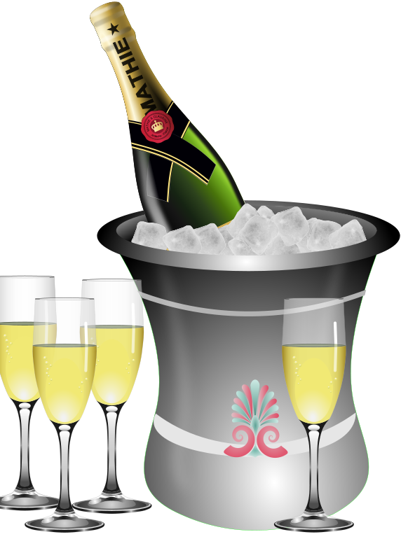 Champagne bottle and glasses clipart