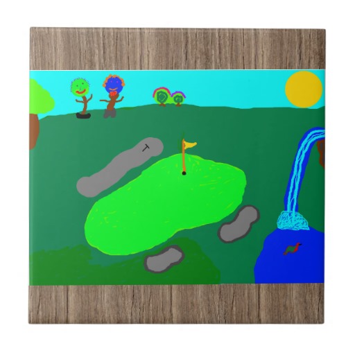 cartoon golf scene tile from Zazzle.