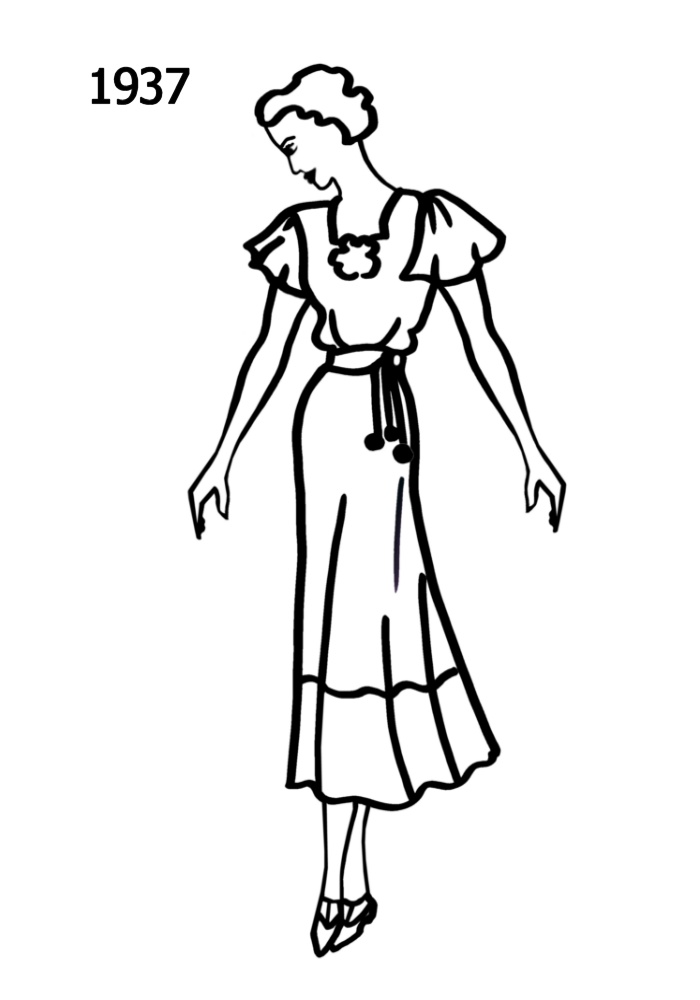 Costume History Silhouettes 1936-1937 Free Line Drawings