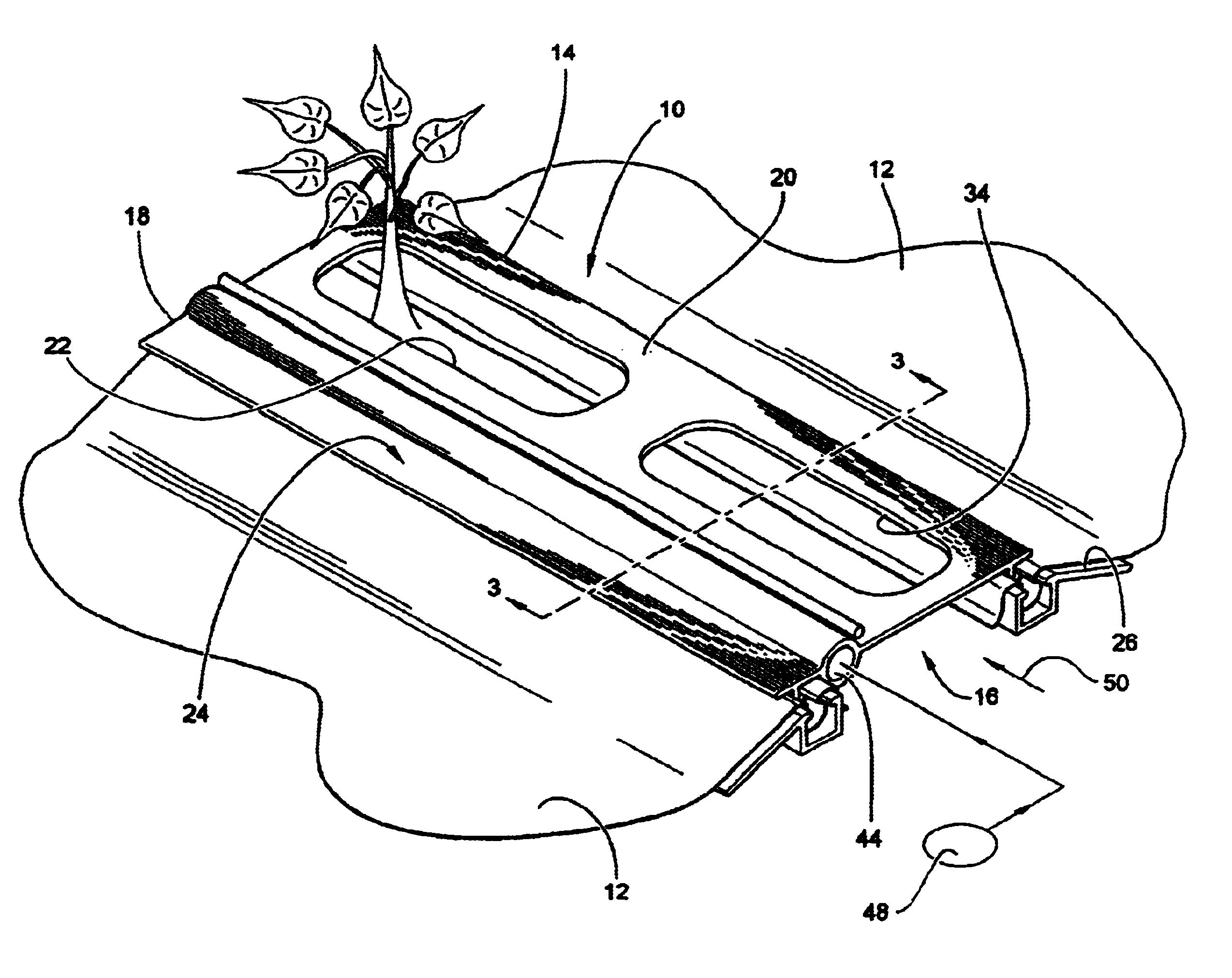 Shielding apparatus secured to landscaping material for shielding ...