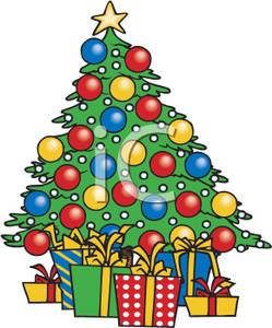 Clip Art Image: Multiple Christmas Presents Under a Christmas Tree