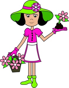 Gardening Clipart Image - Lady In Gardening Clothes Holding Flowers