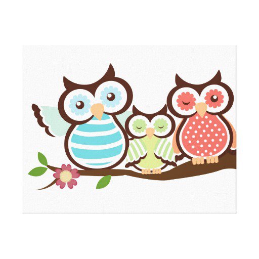 Owl family on branch clip art