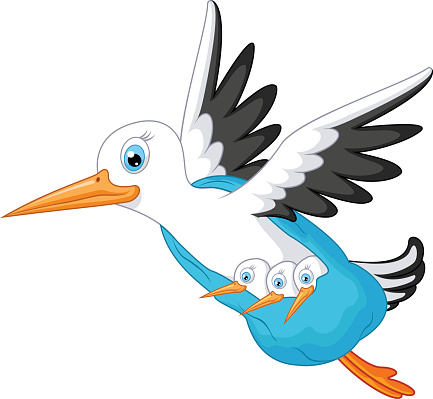 Cartoon Of A Stork Delivering Baby Clip Art, Vector Images ...