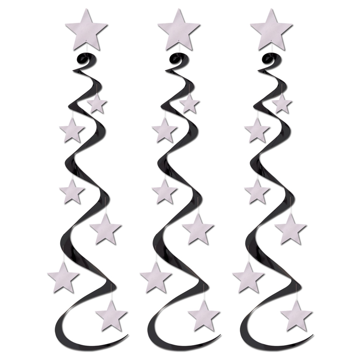 Black and Silver Star 76cm Swirls Hollywood Party Decoration