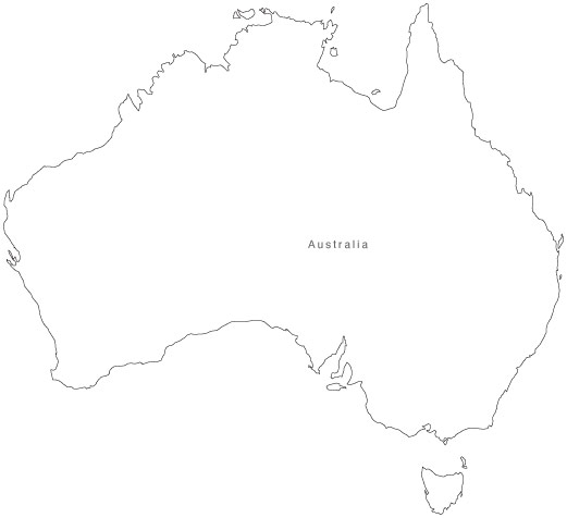 Simple outline black and white Australia map