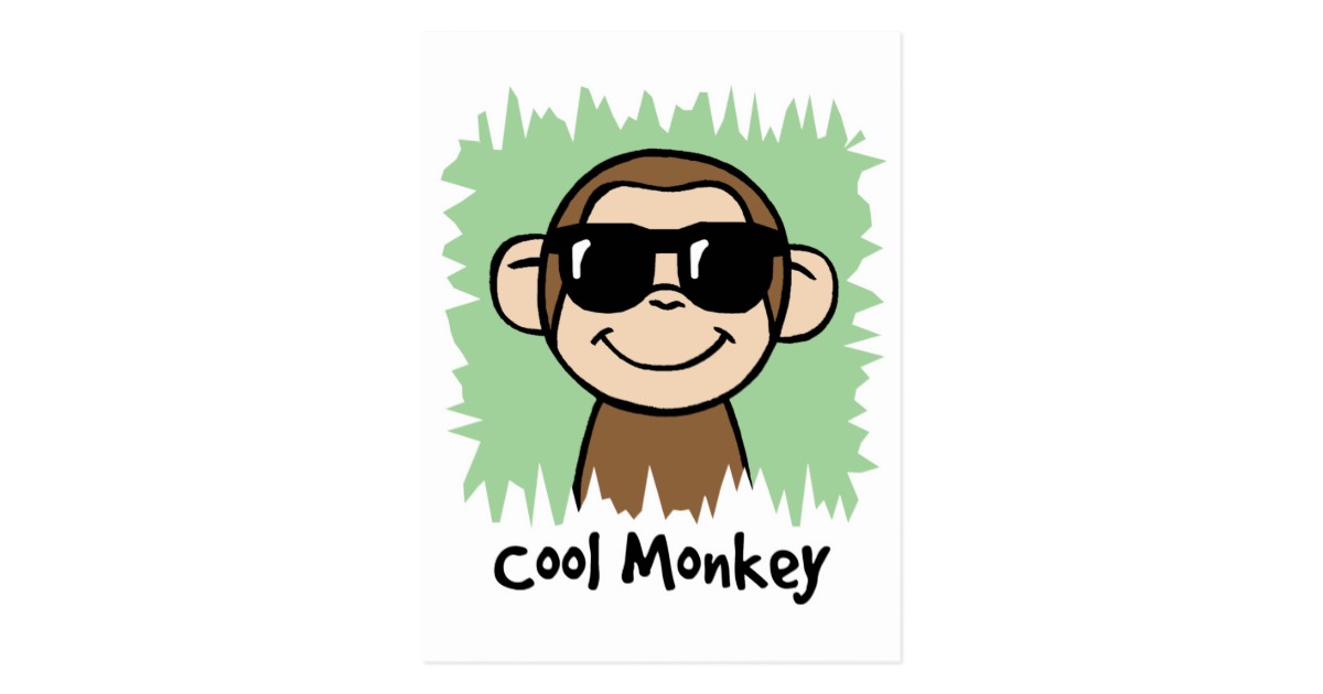 Cartoon Clip Art Cool Monkey with Sunglasses Postcard | Zazzle