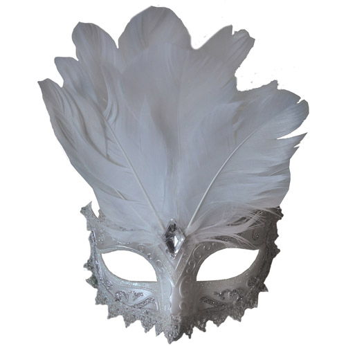 White and Silver Carnival Eye Mask Adult Halloween Accessory ...