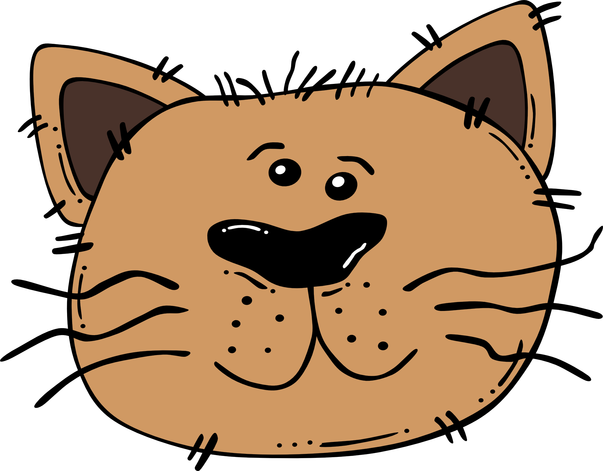 cartoon cat face 3 black white line art SVG