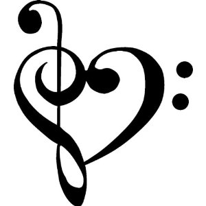 TREBLE BASS CLEF HEART Love of music 3.5" BLACK Vinyl Decal Window ...