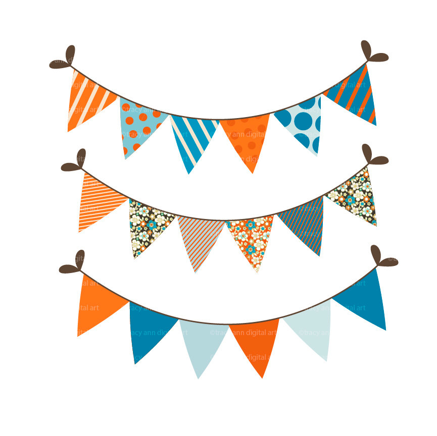 Orange and Blue Party Bunting Clip art Set by TracyAnnDigitalArt