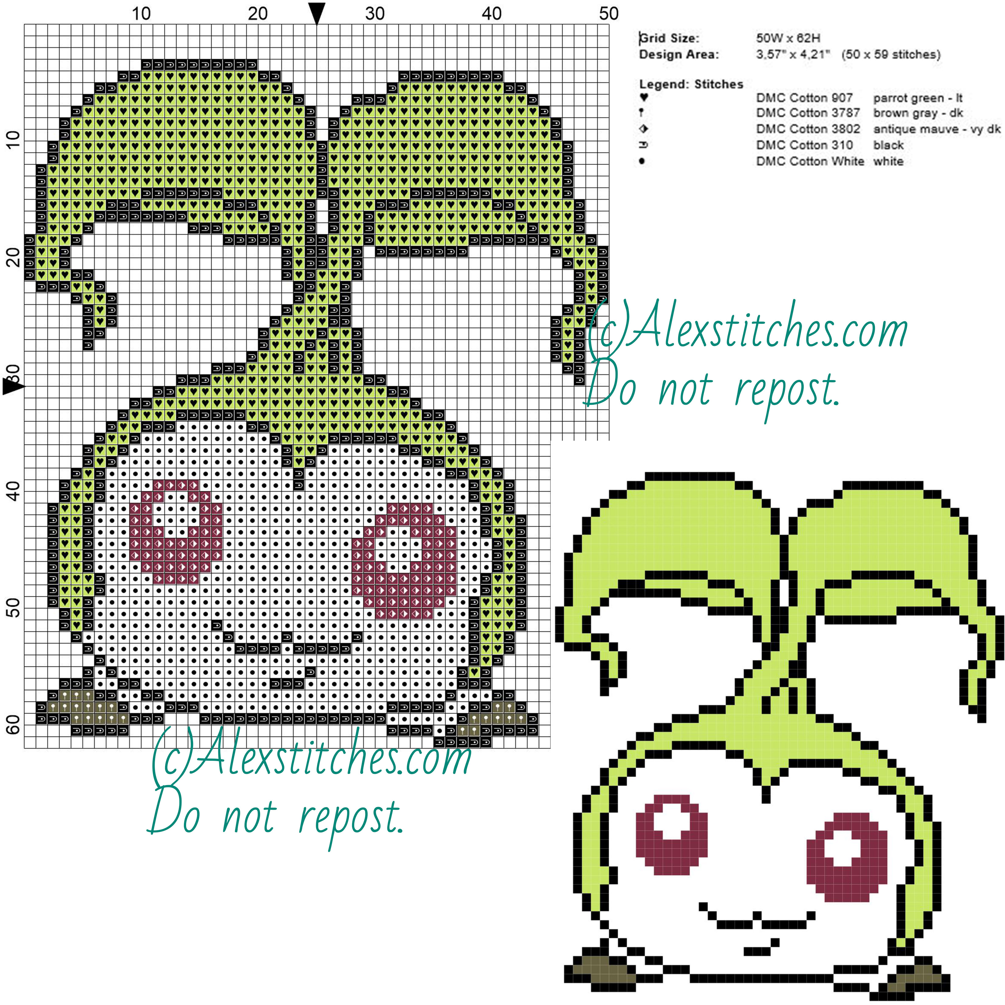 Tanemon digimon free cross stitch pattern 50x62 5 colors - free ...