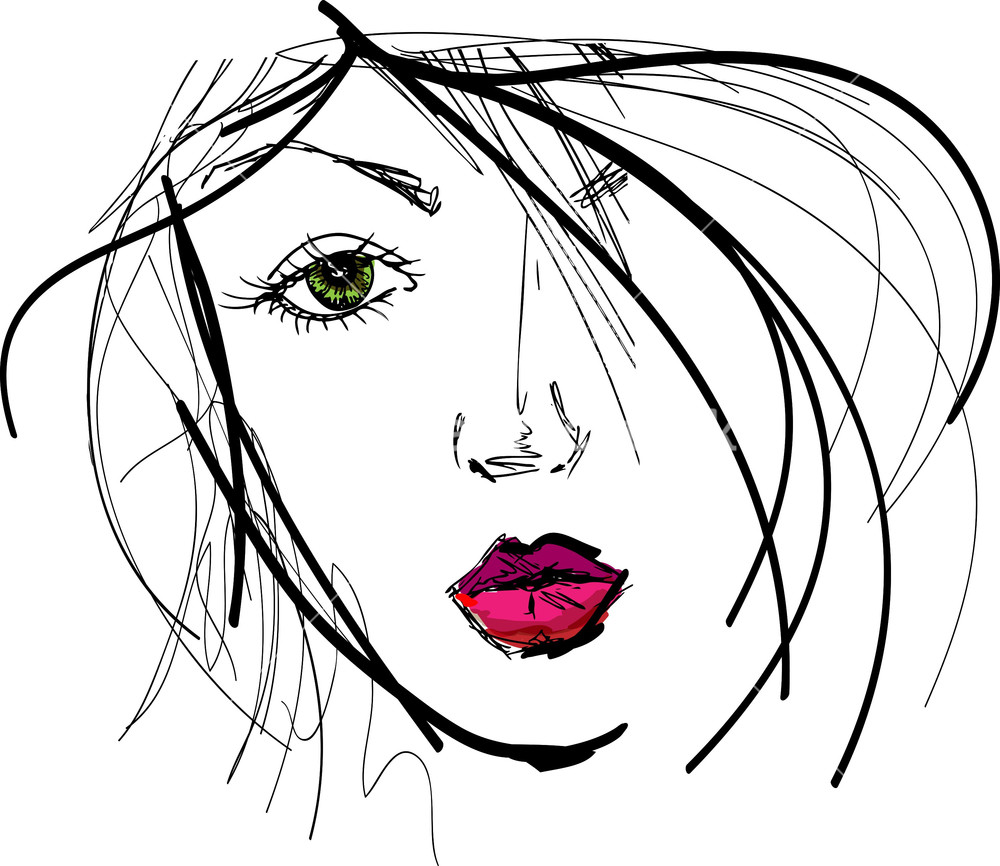 Sketch Of Beautiful Woman Face. Vector Illustration