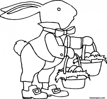 Printable Easter Bunny With Two Baskets Coloring sheet - Printable ...