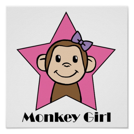 Cartoon Clip Art Smile Monkey Girl Pink Star Bow Print | Zazzle