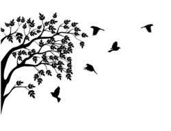 Tree silhouette with bird flying stock vector