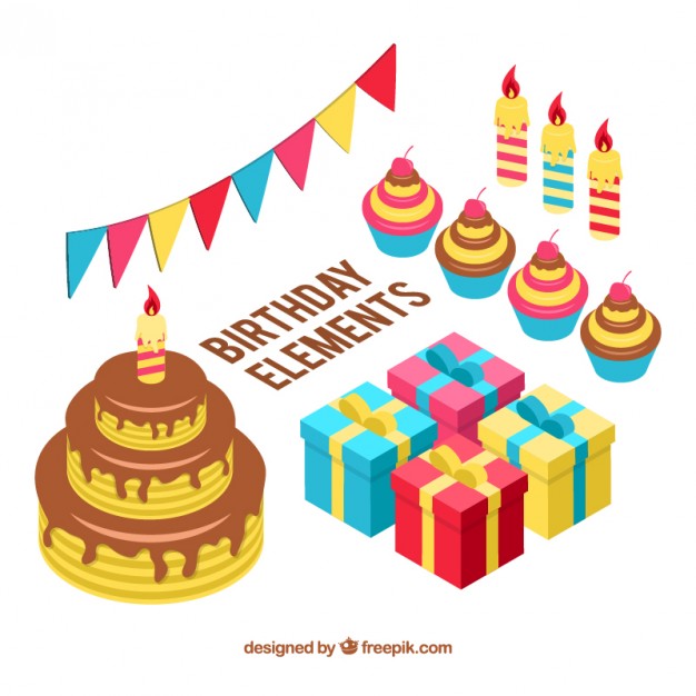 Isometric collection of items birthday Vector | Free Download