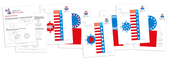 3 US flag mini paper top hats - July 4th crafts - Free templates