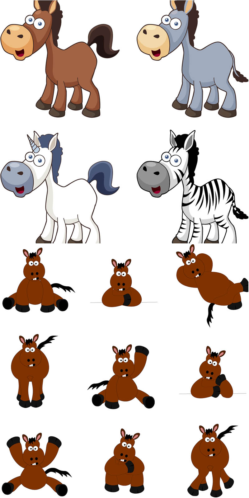 stock vector clip art and illustrations. Free for download. Set name: “Cartoon horse” for Adobe Illustrator