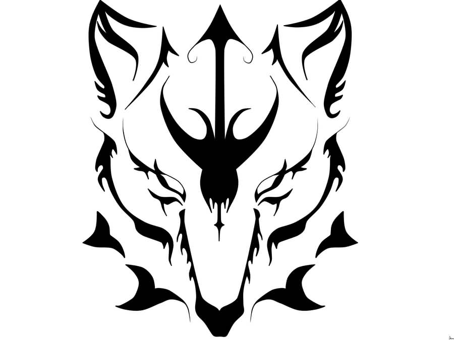 Tribal Amazing Wolf Face Tattoo Design Stencil | Golfian