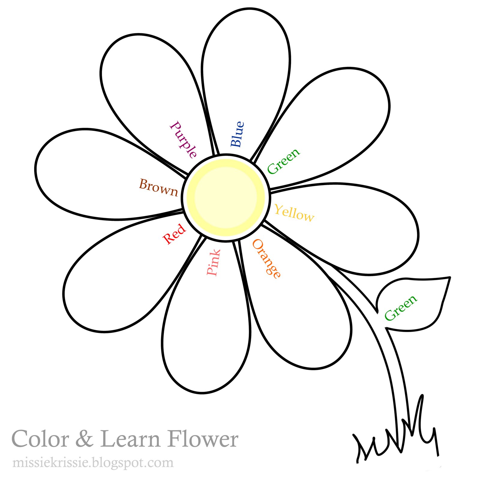 Missie Krissie: Tuesday Freebies! Colour and Learn flower for kids
