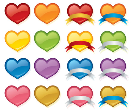 Free Vector Cute Hearts With Ribbons | Free Resource for Designers