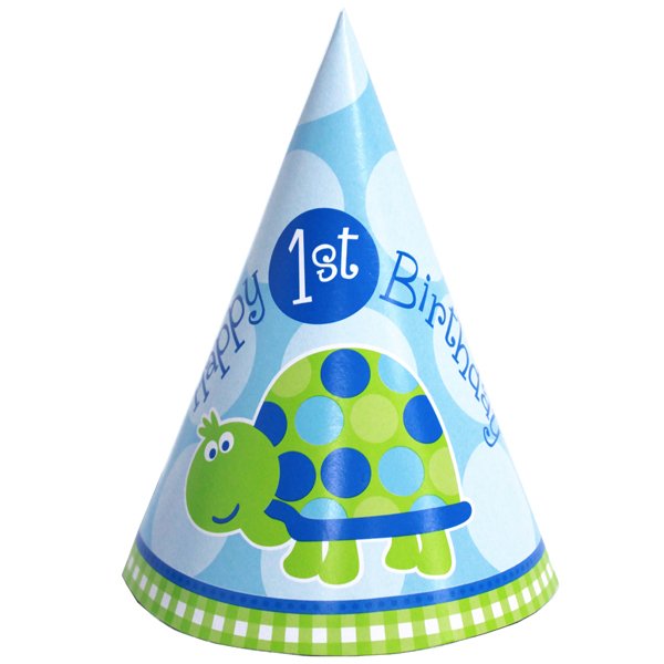 Turtle 1st Birthday Party Hats (8) at Birthday Direct