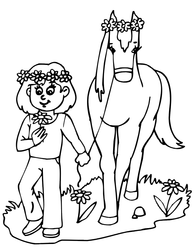Horse Coloring Page | Girl & Horse With Flower Tiaras - AZ ...