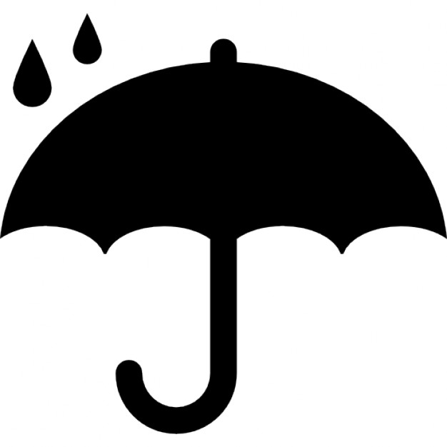 Protection symbol of opened umbrella silhouette under raindrops ...