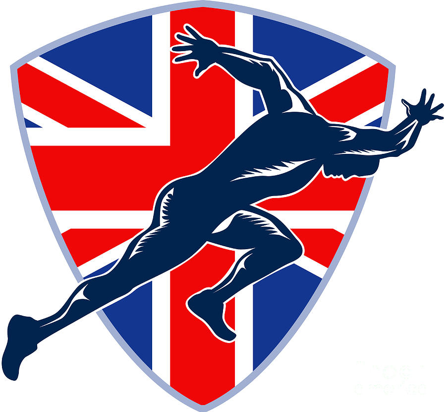 Runner Sprinter Start British Flag Shield Digital Art by Aloysius ...