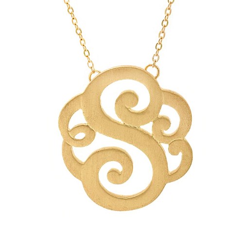 Monogram Initial Pendant Necklace Gold Swirl Script Letter S Charm ...