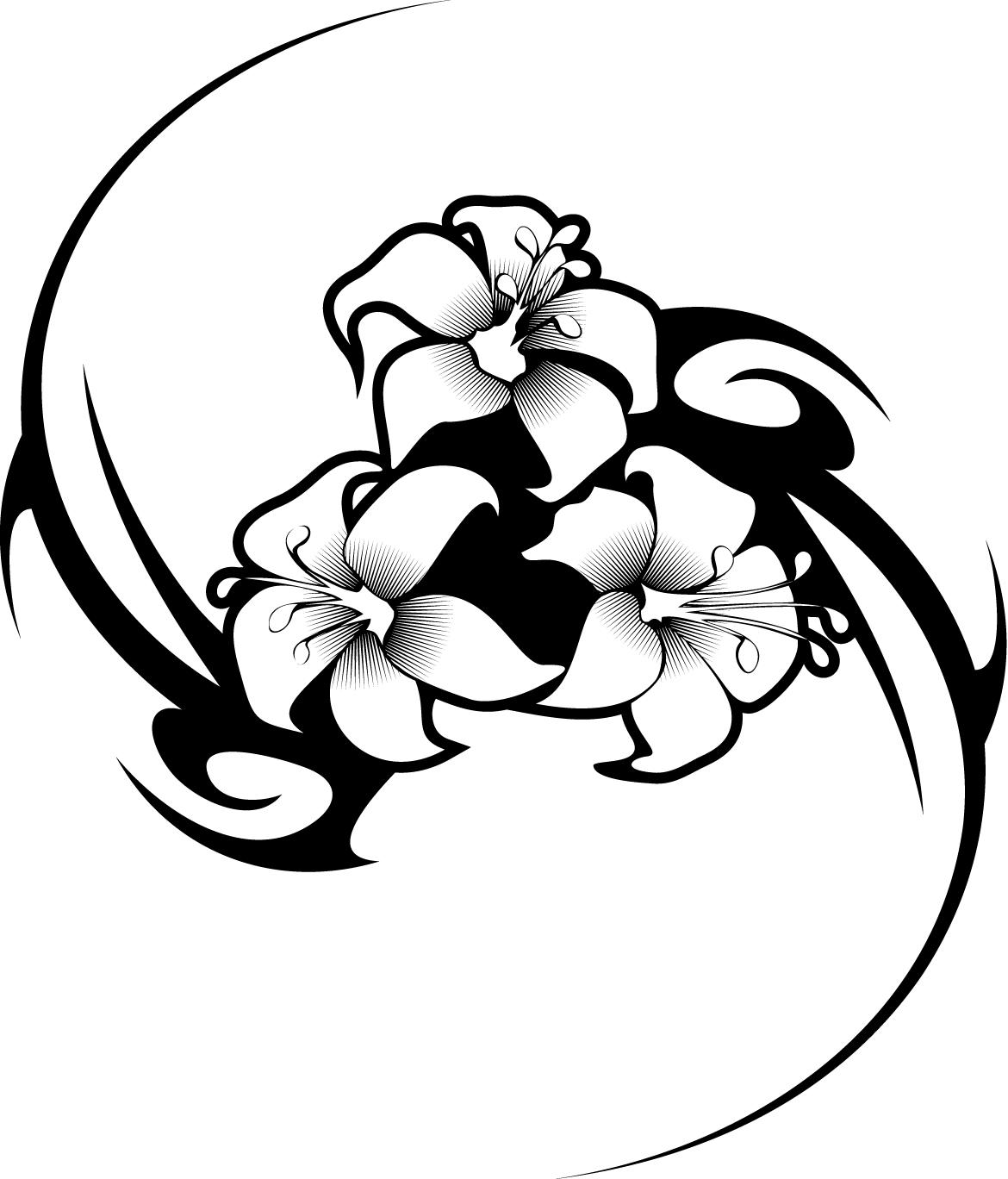 hawaiian flower tribal drawings
