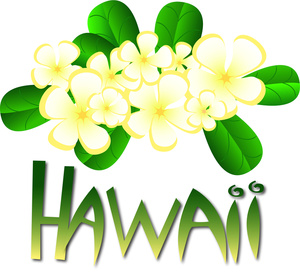 Vacation Clipart Image - Plumeria Flowers with Hawaii Text