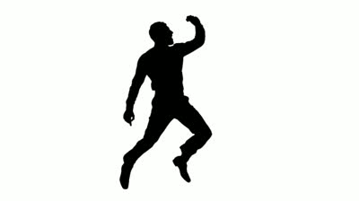 Silhouette of a man in slow motion jumping against a white ...