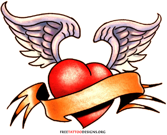 Free Winged Heart With Banner Tattoo Design: Real Photo, Pictures ...