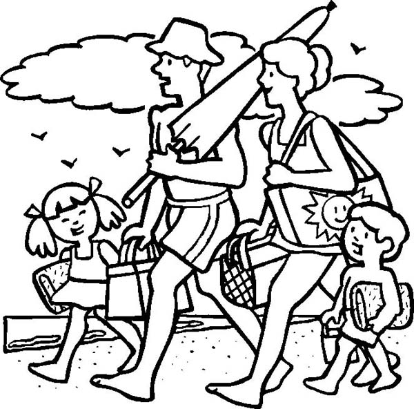 A Cheerful Family on Their Beach Vacation Coloring Page - Download ...