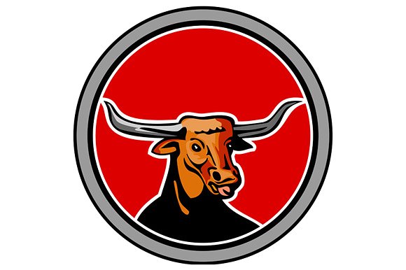 Texas Longhorn Red Bull Circle Retro ~ Illustrations on Creative ...