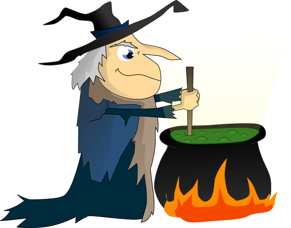 Witch stirring cauldron clipart