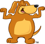 Brown Dog Mascot Cartoon Character Flexing His Bicep Arm Muscles ...