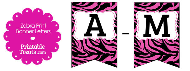 Hot Pink Zebra Print Bunting Banner Letters A-M — Printable Treats.com