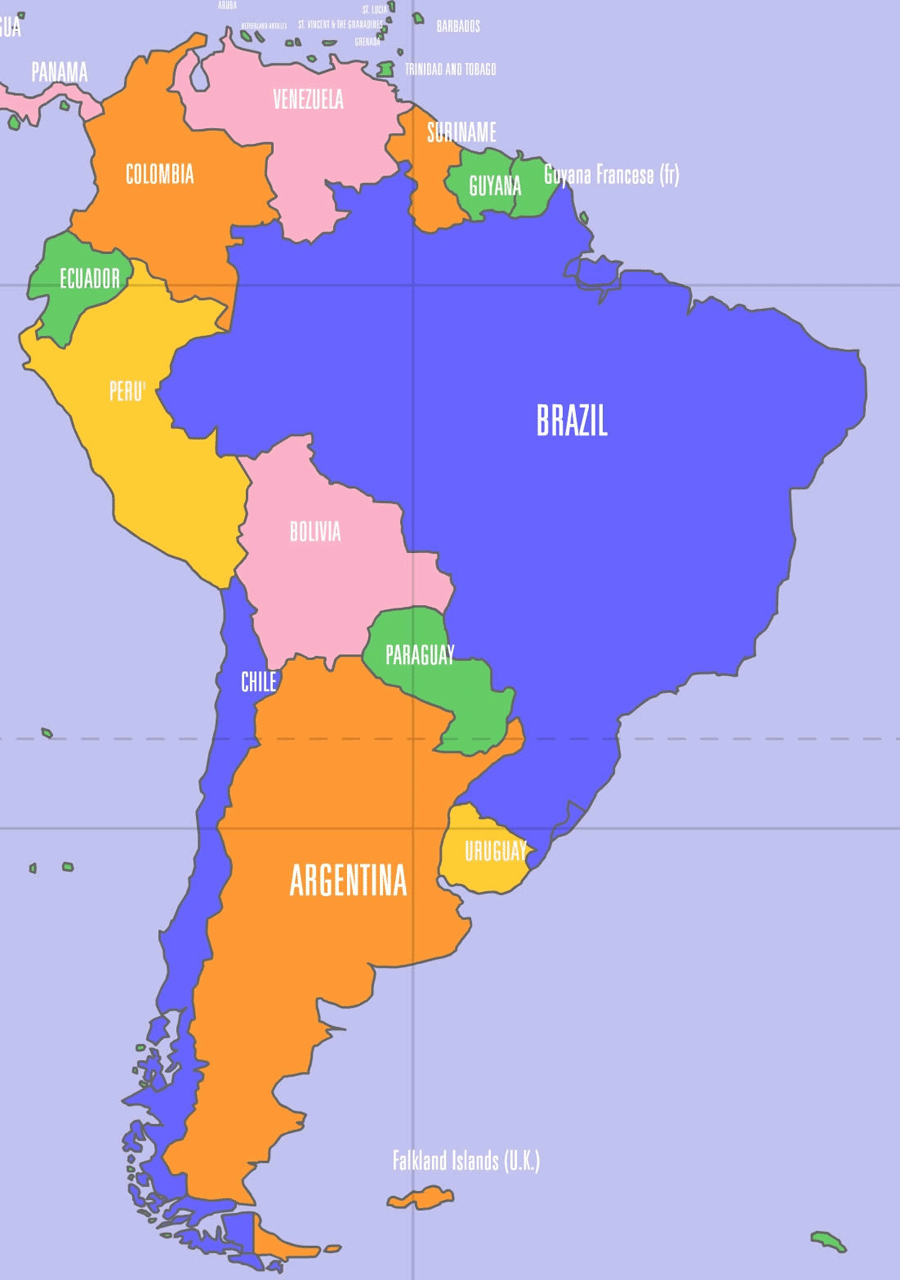 South America Map Labeled In Spanish - United States Map