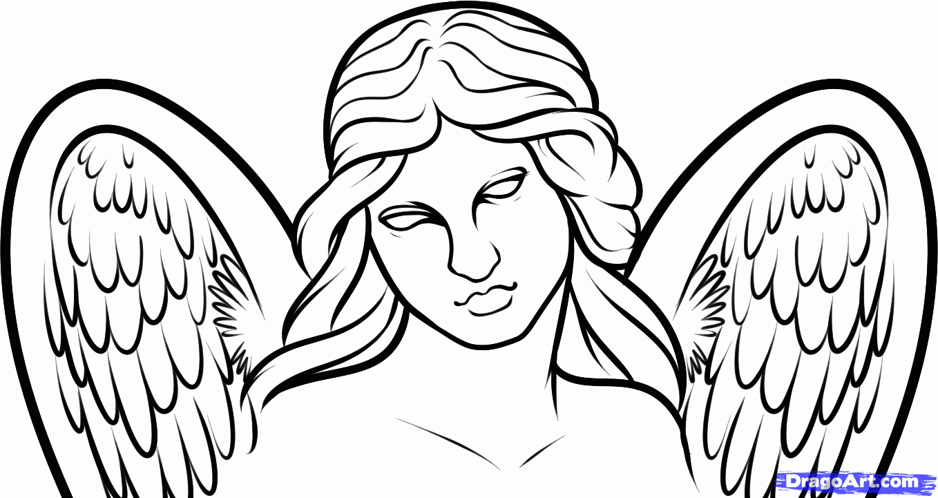 Draw a Guardian Angel, Angel Statue, Step by Step, Drawing Sheets ...