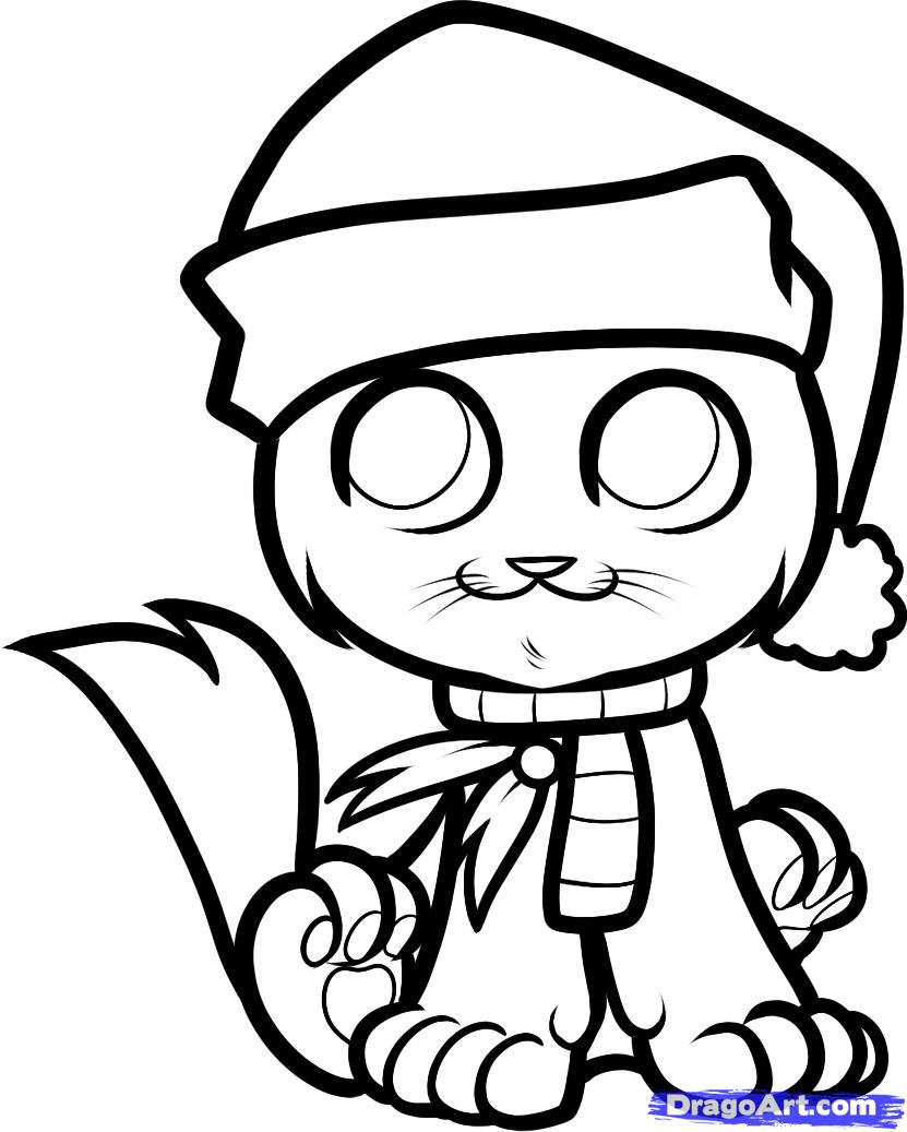 How to Draw a Christmas Cat, Christmas Cat, Step by Step ... - ClipArt ...