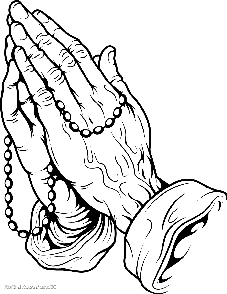 Praying Hands With Rosary Outline - ClipArt Best